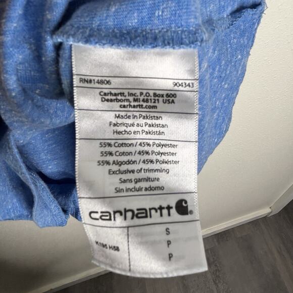 Carhartt Heavyweight Graphic T Shirt Loose Fit Top S Crew Work Heather Blue - Picture 3 of 5